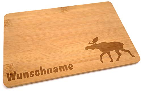 Samunshi® Holzbrett mit Gravur Elch aus Bambus Brett Frühstücksbrettchen als Holz Schneidebretter Holzbrett Küche Vesperbrett