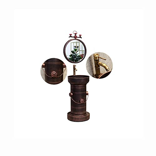 BATHYJ Badmöbel 43cm Industrie Waschbecken Armaturen Mit Spiegel Möbel, Vintage Waschschale Stehend Mit Überlauf,Nicht Korrosives Metall Waschbecken fuir Gäste B