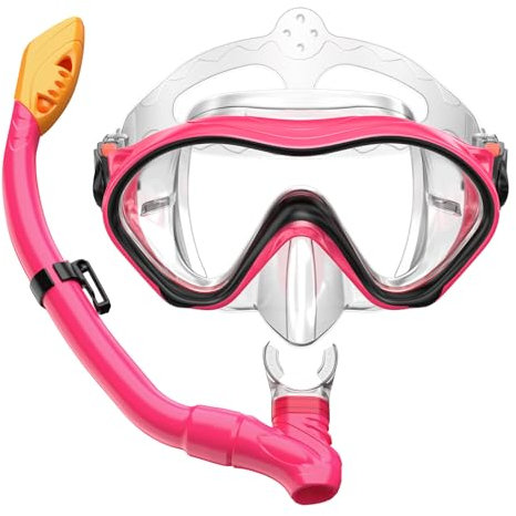 Set di maschera e boccaglio per adulti e bambini, set di maschera e boccaglio per immersioni subacquee, piscina, attrezzatura da allenamento con borsa per il trasporto, per bambini, giovani, uomini,