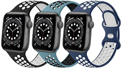 HDSF 3 Pack Correas Compatible con Apple Watch 38mm 40mm 41mm 42mm 44mm 45mm,Coloridos Correa de Silicona Suave Pulseras de Repuesto para iWatch Series 7 6 5 4 3 2 1 SE(42mm/44mm/45mm,3 Pack C)