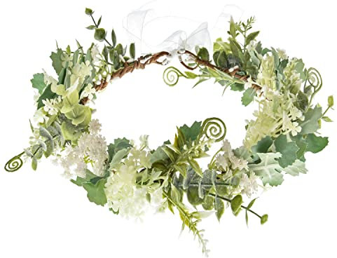 Adjustable Flower Crown Headband Flower Garland Hair Band Flower Halo Greenery Crown Floral Headpiece with Ribbon for Women Girls