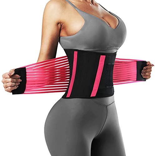 FEimaX Fajas Reductoras Adelgazantes Mujer y Hombre Cinturón de Sudoración Sauna Cintura Abdomen Entrenador de Compresión Faja Deportiva Lumbar Abdominal para Fitness y Deporte (S, Rosa)
