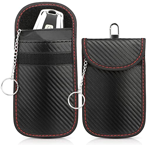 2 Stück Keyless Go Schutz Autoschlüssel Hülle, Faraday Bag RFID Signalblockiertasche Funkschlüssel Anti-Diebstahl Schlüsseltasche mit Schlüsselanhänger, Autoschlüssel Tasche für Car Key Safe, 15*9cm
