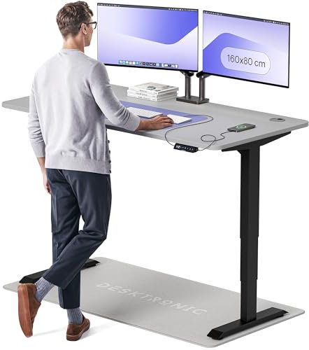 Desktronic HomePro Standing Desk – 160 x 80 cm Height Adjustable Desk with Electric Dual Motor, Touchscreen Controller & Integrated USB/USB-C, 3 Memory Presets