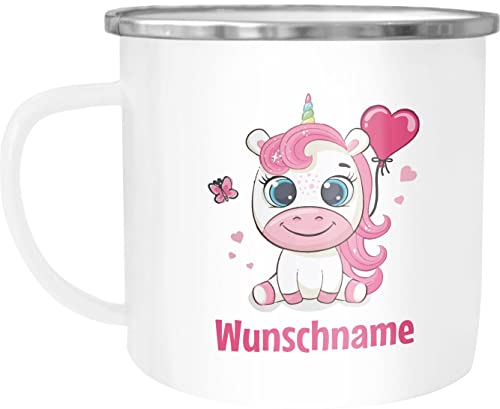 SpecialMe® Emailletasse Einhorn Wunschname Herz Becher Emaille personalisierte Geschenke Mädchen emaille-weiß-silber standard