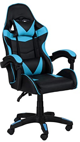 Totò Piccinni Sedia GAMING Ergonomica Reclinabile Girevole con cuscini in similpelle con rotelle e poggiatesta (Azzurro)