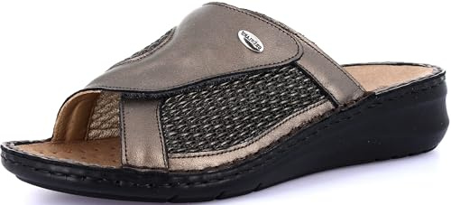GRÜNLAND-DAMI-Komfort-Slipper mit verstellbarem Stretchband, Conforma-Sohle, herausnehmbarer Innensohle aus Kork und Leder und handgefertigten Nähten