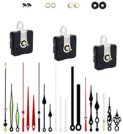 JEOPKO Silent Quartz Clock Mechanism Kit, Mechanisms 7 Sets Hands with Battery Powered High Torque Long and Short Shaft 3 Pcs Wall Parts DIY Repair Parts.