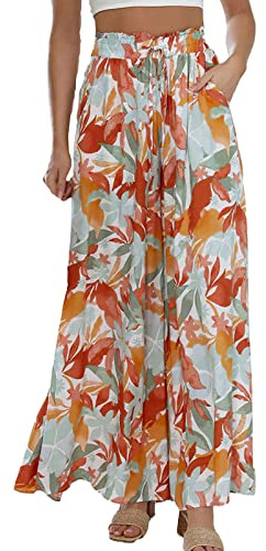 aromm Palazzo Femme Jambe Large Pantalons Taille Élastiquée Casual Longue Pantalon