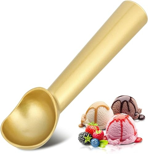 Cucchiaio per gelato, 17,8 cm, antiaderente, antigelo, in alluminio, design resistente, durevole, facile da pulire, per gelato, pasta per biscotti, sorbetto, mandorla (oro)