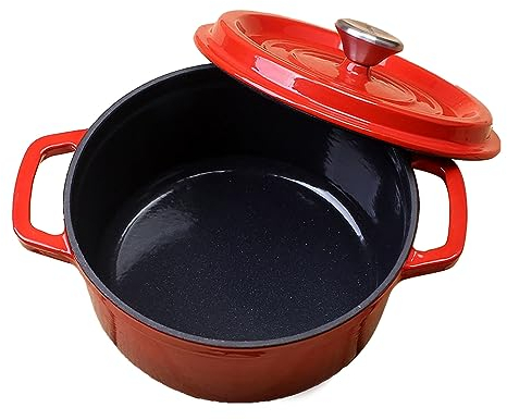 Cast Iron Low Casserole, Casserole and Baking Dishes, Uncoated Black Liner (Color : Red, Size : 4L 24x24x11cm)