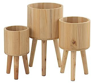 J-Line Set De Trois Cache Pot Classique Bois Naturel
