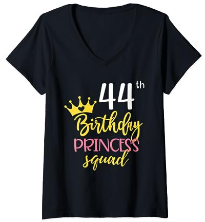 T-Shirt zum 44. Geburtstag, Prinzessin Squad, lustiges T-Shirt zum 44. Geburtstag T-Shirt mit V-Ausschnitt