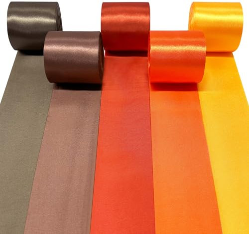 60m Herbstliches Satinband 50mm Zoll Breit Ombre-Braun-Orange-Gelb-Band für DIY-Bastelarbeiten Geschenke Verpackungen Party-Hintergrund Hochzeit Geburtstag Brautparty Herbst-Thanksgiving-Deko