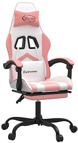vidaXL Sedia da Gaming Girevole Poggiapiedi Bianca e Rosa Similpelle