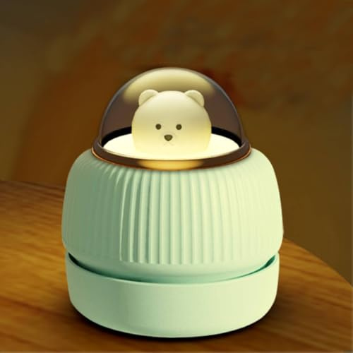 Mini Tischsauger, 2 in 1 Tischstaubsauger mit Nachtlicht, Mini Staubsauger Schreibtisch Schreibtisch USB Wiederaufladbar, Hohe Saugleistung Staub Reiniger für Desktop, Haushalt, Büro und Auto (Grün)