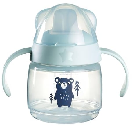 Tommee Tippee SoftSpout Transition Cup, 4m+ Trainer Sippy, Softer Spout, Easy-Grip Handles, Bite Resistant, 100% Leakproof, 150ml, 3 Pack, Green, Red & Blue