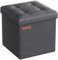 SONGMICS 38 cm Storage Ottoman, Folding Storage Bench with Lid, Cube Footstool, Synthetic Leather, 300 kg Load Capacity, for Entryway, Living Room, Bedroom, Slate Grey LSF030G51