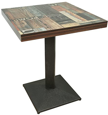 OHMG Bartisch, 60 x 60 x 75 cm, industrieller Retro-Esstisch, Bistrotisch, quadratisch, Bistrotische aus Metall und Holz, industrieller Stil (3)