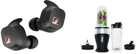Sennheiser SPORT True Wireless Earbuds - Bluetooth In-Ear Headphones for Active Lifestyles & Ninja 700W Slim Blender & Smoothie Maker, 2x 470ml Cups with Spout Lids, Personal Blender