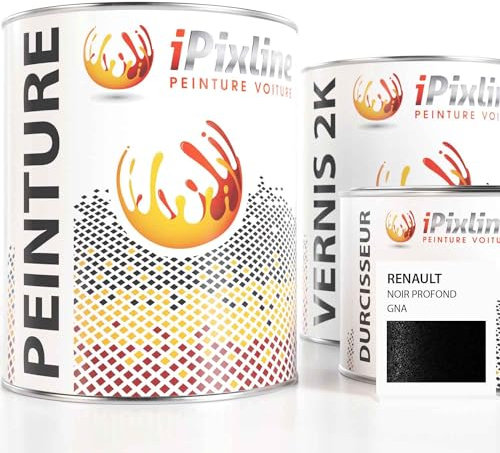 ipixline Kit Retouche Peinture Carrosserie Voiture - Pot Peinture Auto 500 ml, Vernis 2k 330 ml, Durcisseur 170 ml - Compatible avec Renault - Noir Profond GNA