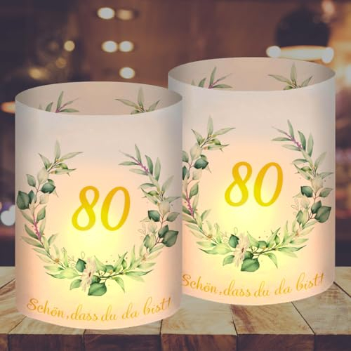 12 Windlicht Tischdeko 80 Geburtstag, Deko 80. Geburtstag Frau Mann, Tischdeko Geburtstag 80, Schön DASS Du Da Bist, Geeignet für Teelichter oder Kerzen