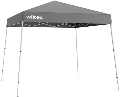 Wiltec Faltpavillon 250 x 250 x 270 cm grau wasserdicht, Pavillon mit Zentralverschluss, Gartenpavillon mit verstellbaren Beinen, Partyzelt für Festival