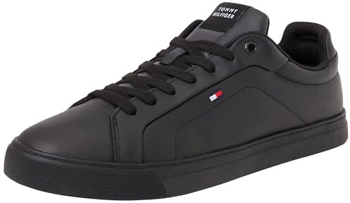 Tommy Hilfiger Herren Court Sneaker Icon Flag Essential aus Leder, Schwarz (Black), 44
