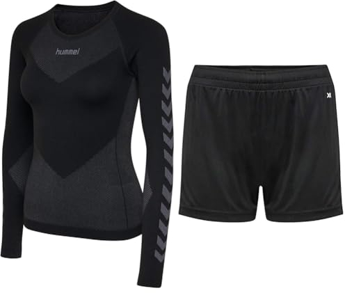 hummel Damen First Seamless L/S Trikot, Schwarz, M-L EU & Hmlcore Xk Shorts Damen Multisport
