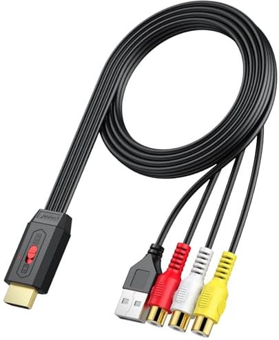 Neoteck AV a HDMI Convertidor 1080P CVBS Adaptador de Audio y Vídeo con Conversión 16:9/4:3 Soporta PAL/NTSC para Wii/PS1/PS2/N64/Xbox - Entrada Hembra