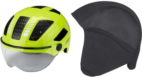 ABUS Stadthelm Hyban 2.0 ACE - Fahrradhelm mit Visier, Licht und ABS-Hartschale - für Damen und Herren - Gelb, Größe M & Winter Kit Fahrradhelm, Schwarz (Black), M