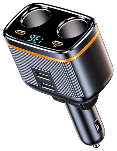 145W USB C Auto Ladegerät Zigarettenanzünder Verteiler Adapter, 45W PD Ultraschnelles Aufladen KFZ Ladegerät USB C, 2-Stecker Zigarettenanzünder 12V, mit LED Voltmeter 12V/24V DC