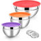 Herogo Mixing Bowl with Airtight Lids, Stainless Steel Salad Bowl Set of 3, Kitchen Metal Nesting Set with 3 Grater Attachments for Baking/Cooking, Space-Saving & Easy Storage, Dishwasher Safe