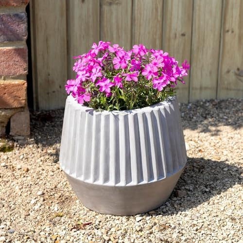 Primrose H21cm Concrete Round Planter In Grey Garden Patio Flower Pot