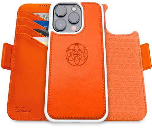 Dreem Fibonacci kompatibel mit iPhone 16 Pro Max Brieftaschen-Etui / 2-in-1 stoßfestes Etui und abnehmbares Folio aus veganem Leder, kompatibel mit MagSafe, RFID-Schutz [Orange]
