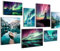 Novart Wandbilder Nordlicht Aurora Nachthimmel - KOMPLETT AUFHÄNGFERTIG - Blau Grün Wohnzimmer Schlafzimmer Flur - 7 Moderne Mood-Bilder - N028871a