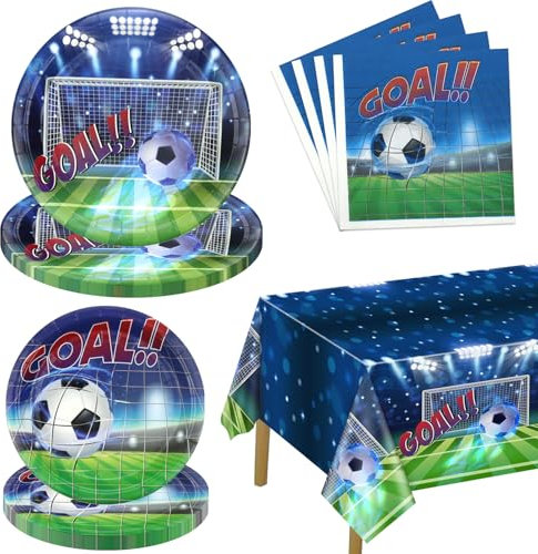 PIXHOTUL Football Party Decorations, 61 Pieces Football Birthday Party Decorations with Paper Plates Napkins Football Tablecloth for Men Boys Football Theme Party Supplies Serves 20