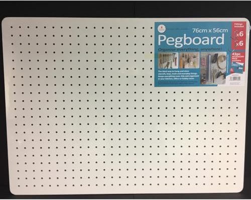 mysmartbuy.com White Pegboard with 12 Hooks – Thick MDF Wall Mounted Tool or Accessories Storage Organiser with Radiused Corners for Home, Garage, Shed, Workshop, Shop, Office - Measures 56 x 76cm