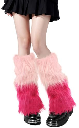 XEPST Scaldamuscoli in Pelliccia da Donna, Peloso Scaldamuscoli, Finta Pelliccia Morbida Boot Covers, Calzini Caldi al Ginocchio per Donne, Rosa + rosa-rosso
