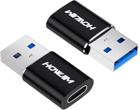 HOWJIM USB 3.0 auf USB C Adapter 2 Stück,PD27W/66W QC100W Schnelles Laden 5Gbps Datenübertragung,Typ C Buchse auf USB Stecker OTG Adapter für M-acBook,Phone 17 16 15 Serie Pad G-alaxy X-Peria Schwarz