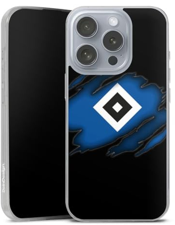Slim Case kompatibel mit Apple iPhone 16 Pro Silikon Handyhülle transparent Hülle extra dünn Hamburger SV HSV Offizielles Lizenzprodukt