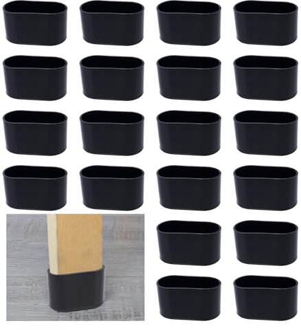 NAHUAA 20 Pezzi Gommini per Sedie Ovali 25x50 mm Piedini per Sedie Nero Tappi in PVC per Sedia-Seggiolone-Mobili-Tavolo Rotondo-Cucina