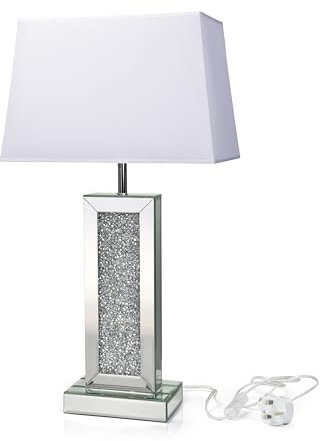 Crystals Mirrored Table Lamp with Crushed Diamond Sparkle – Decorative Bedside Light with Glitter Shade – Elegant Design for Living Room, Bedroom or Hallway (Lamp Design 1)