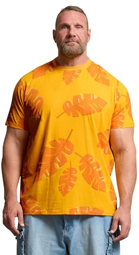 BadRhino Big & Tall Leaf Printed T-Shirt - Men's - Plus Size Curve Yellow