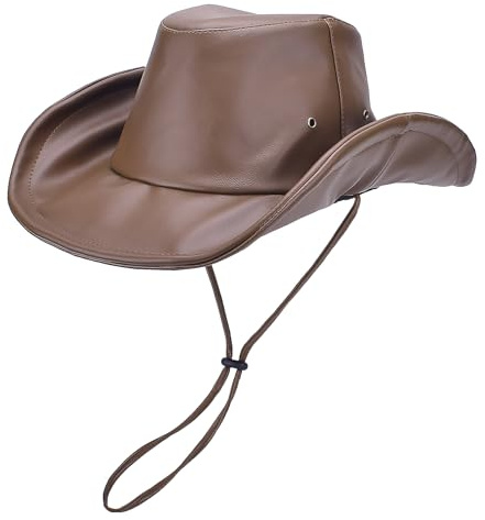 Unisex Fedora Hut aus PU-Leder, Western Cowboy Hut für Damen und Herren