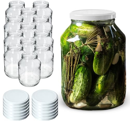 KADAX 12er Set Einmachgläser 2,5L mit TO100 Schraubdeckel, Einmachglas zum Einlegen, Konservengläser, Sturzglas, Vorratsglas, große Gurkenglas, Konservenglas (Weiß Deckel)