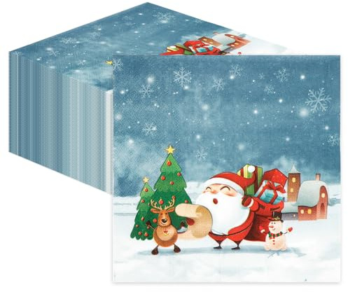 80 Stück Weihnachten Servietten mit Weihnachtsmann-Motiv - Premium Papierservietten 33x33cm für Festtagstischdeko