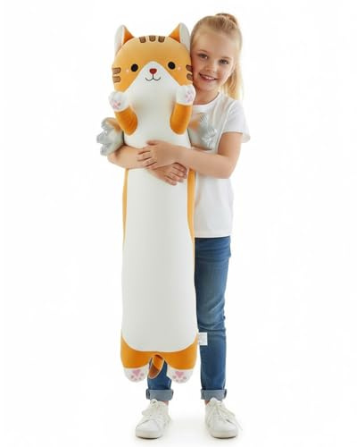 Somao 35.4 Long Cat Plush Pillow with Wings - Super Soft Stuffed Animal for Kids & Adults, Cute Body Pillow for Sleeping, Squishy Cat Plushies Gifts for Girls (Yellow)