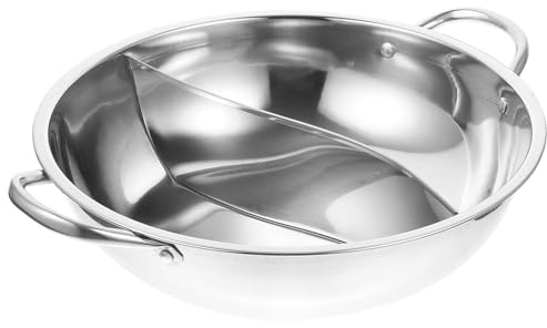 Baluue Marmite Inox à Double Compartiment avec Séparateur Casserole Hot Pot Divisée pour Cuisinière à Gaz et Induction Facile à Nettoyer et Réutilisable