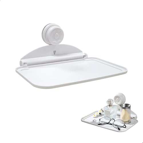 lemgyiamz Duschablage Saugnapf, Wandablage Ohne Bohren, Faltbar Ablage Abnehmbar Wandmontage für Dusche Badezimmer Schlafzimmer Büro 24,5 x 14 x 12 cm Weiß, 1 Stück